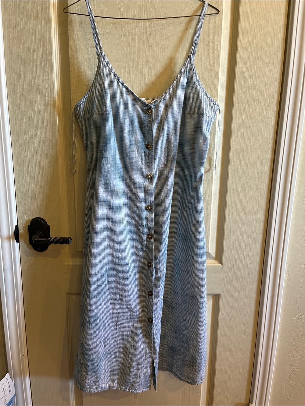 Womens Large Roxy Blue/white striped with a light tiedye look button front